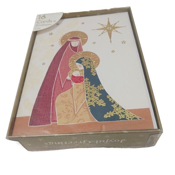 Fancy Box 16 Christmas CARDS GOLD LEAF Baby JESUS Mary Joseph Star Religious - Picture 16 of 16